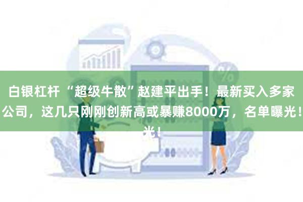 白银杠杆 “超级牛散”赵建平出手！最新买入多家公司，这几只刚刚创新高或暴赚8000万，名单曝光！